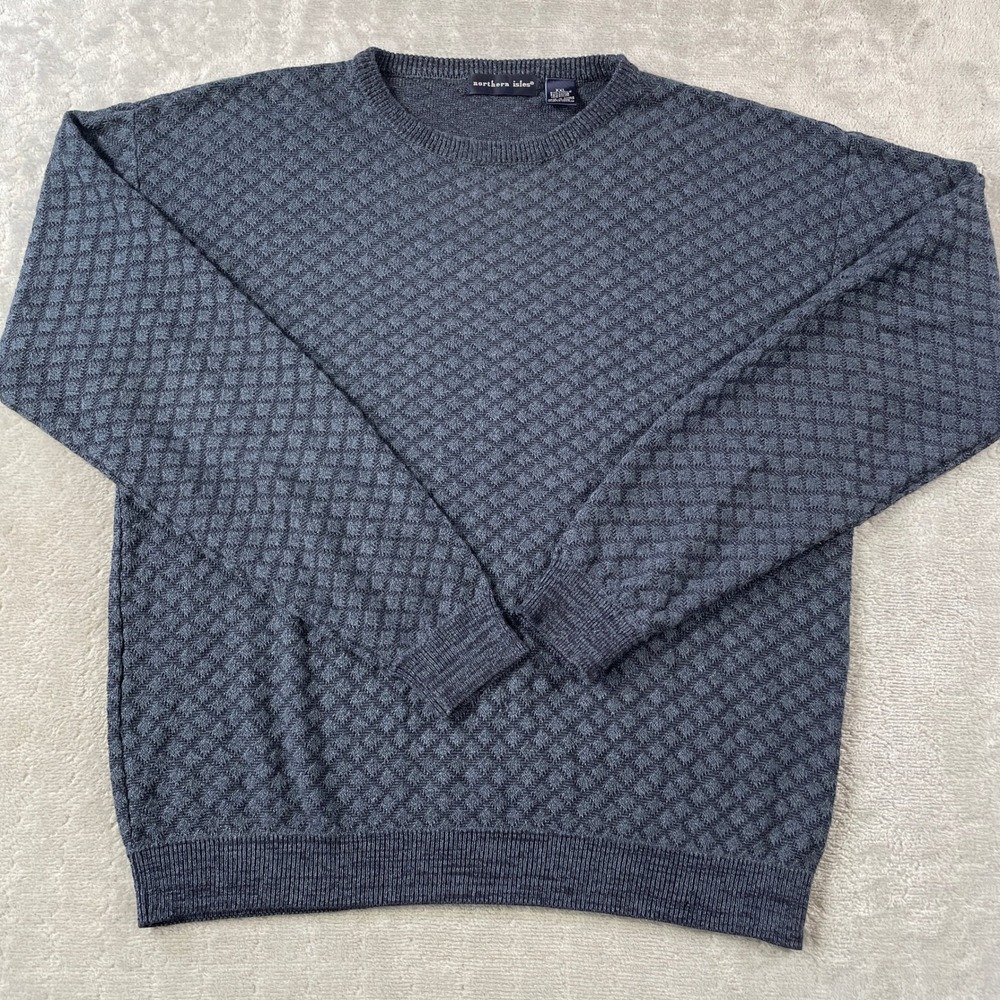 Vintage‎ Northern Isles Crewneck Sweater Mens XXL Gray Textured Diamond Knit